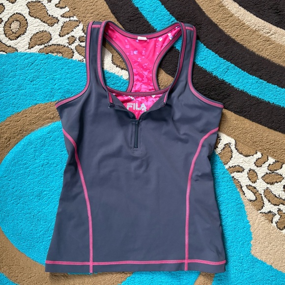 Fila Tops - Fila Charcoal and Pink Performance Tank